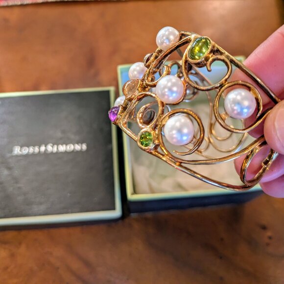Ross & Simons 18k Gold over Sterling Cuff Bracelet w Cultured Pearls - Picture 3 of 5